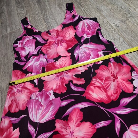 Vintage romantic 90s pink and black sleeveless midi floral dress with ruffles - Picture 10 of 14